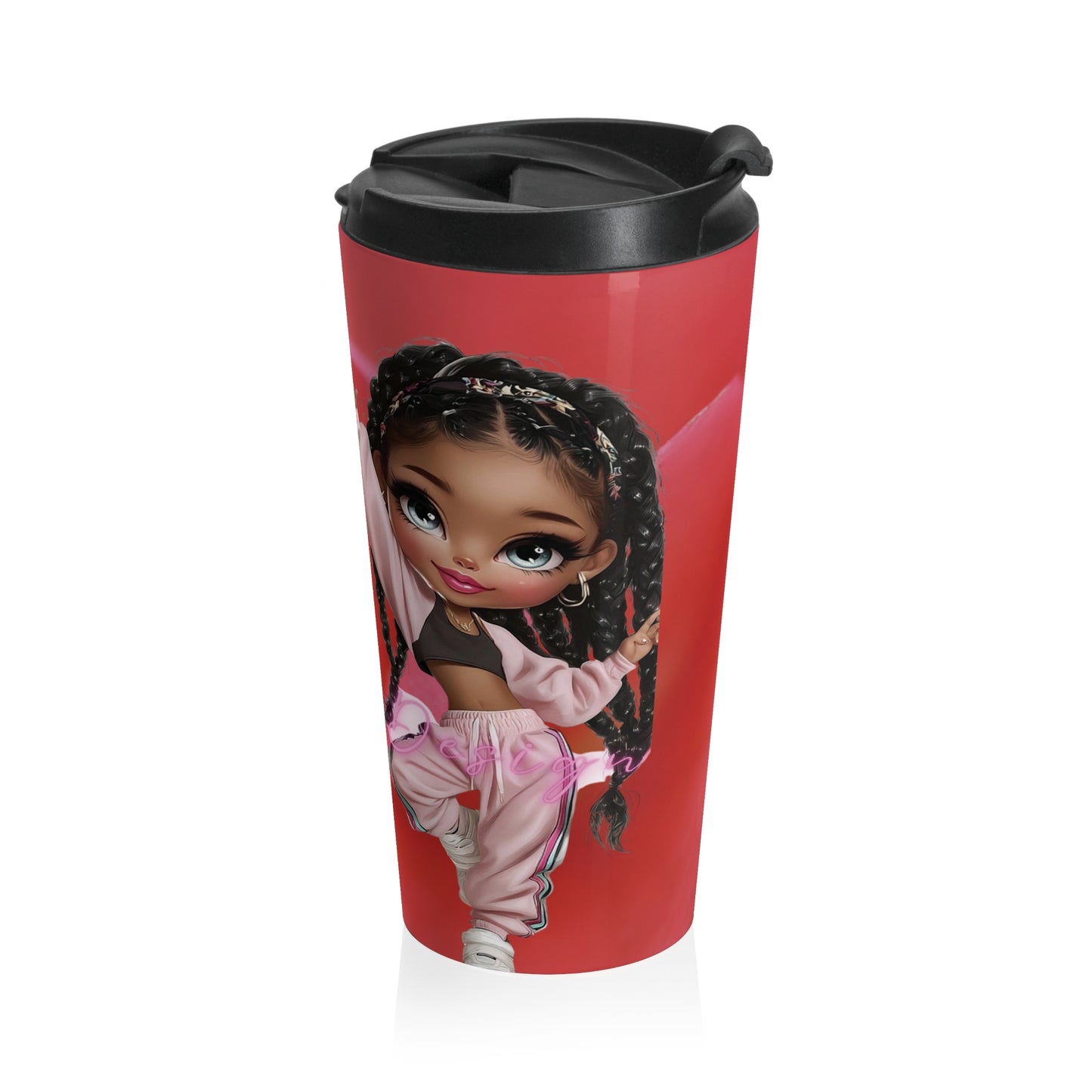 Travel Mug — Cute Afro Girl Cartoon Design Stainless Steel Tumbler