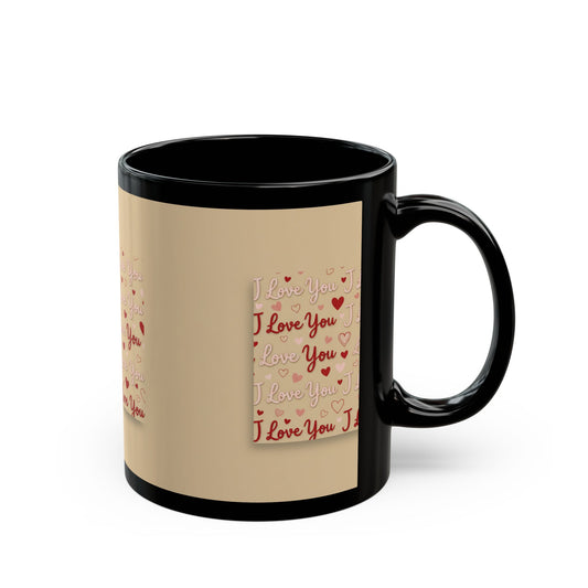 'I Love You' Pattern Black Coffee Mug — Romantic Valentine's Day Gift (11oz, 15oz)