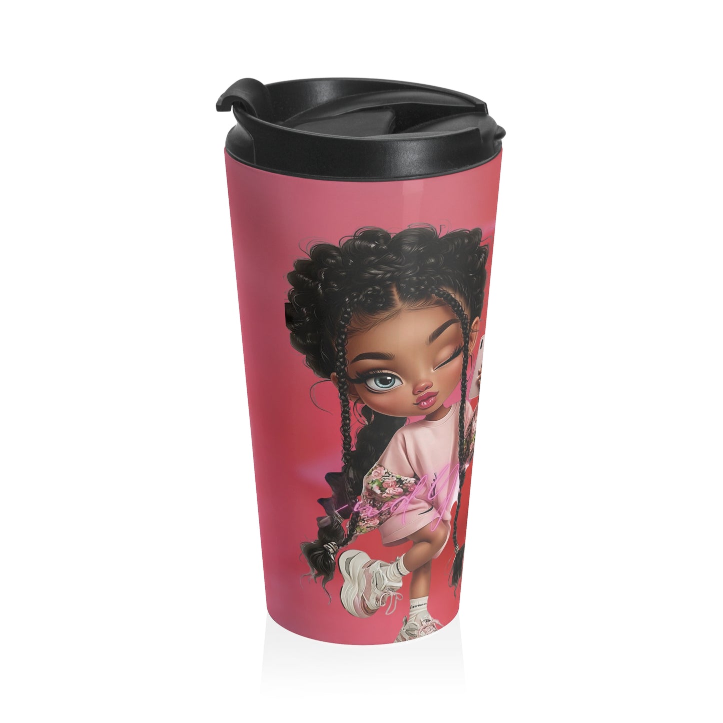 Travel Mug — Cute Afro Girl Cartoon Design Stainless Steel Tumbler