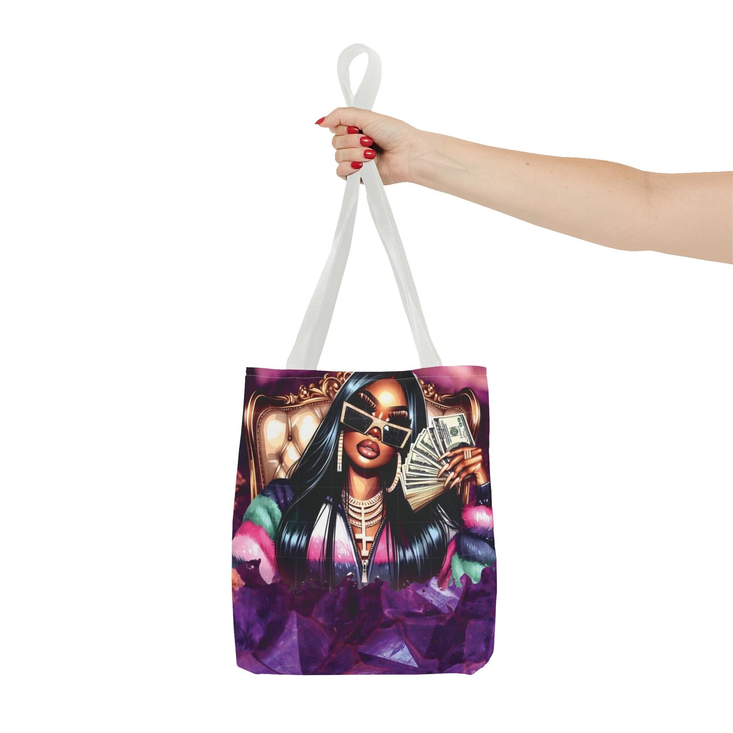 Luxury Money Babe Tote Bag – Glam Fashion Shopper with Cash & Designer Purse Print