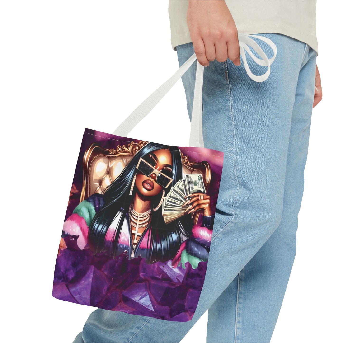 Luxury Money Babe Tote Bag – Glam Fashion Shopper with Cash & Designer Purse Print