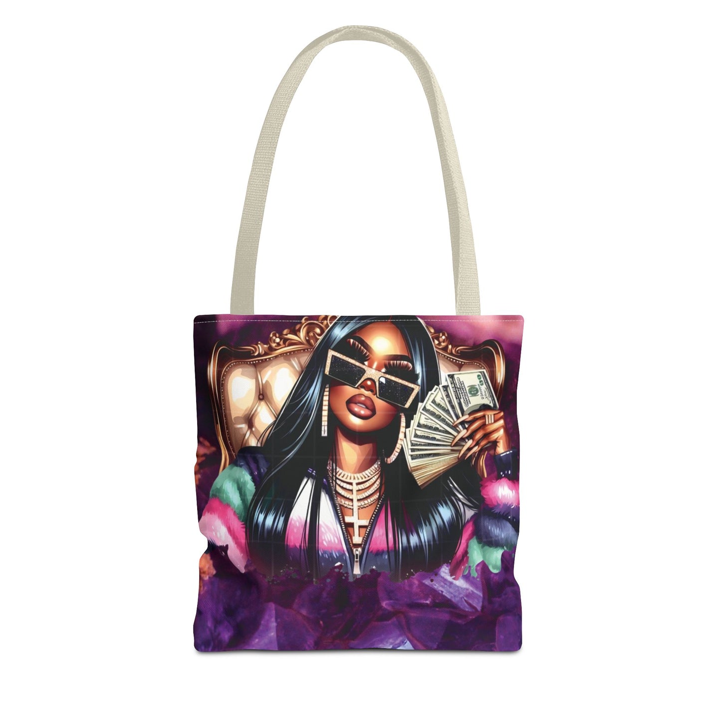 Luxury Money Babe Tote Bag – Glam Fashion Shopper with Cash & Designer Purse Print