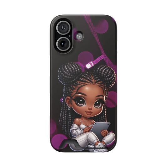 Cute Black Girl Cartoon Phone Case with Card Holder — Stylish Protective Wallet Case