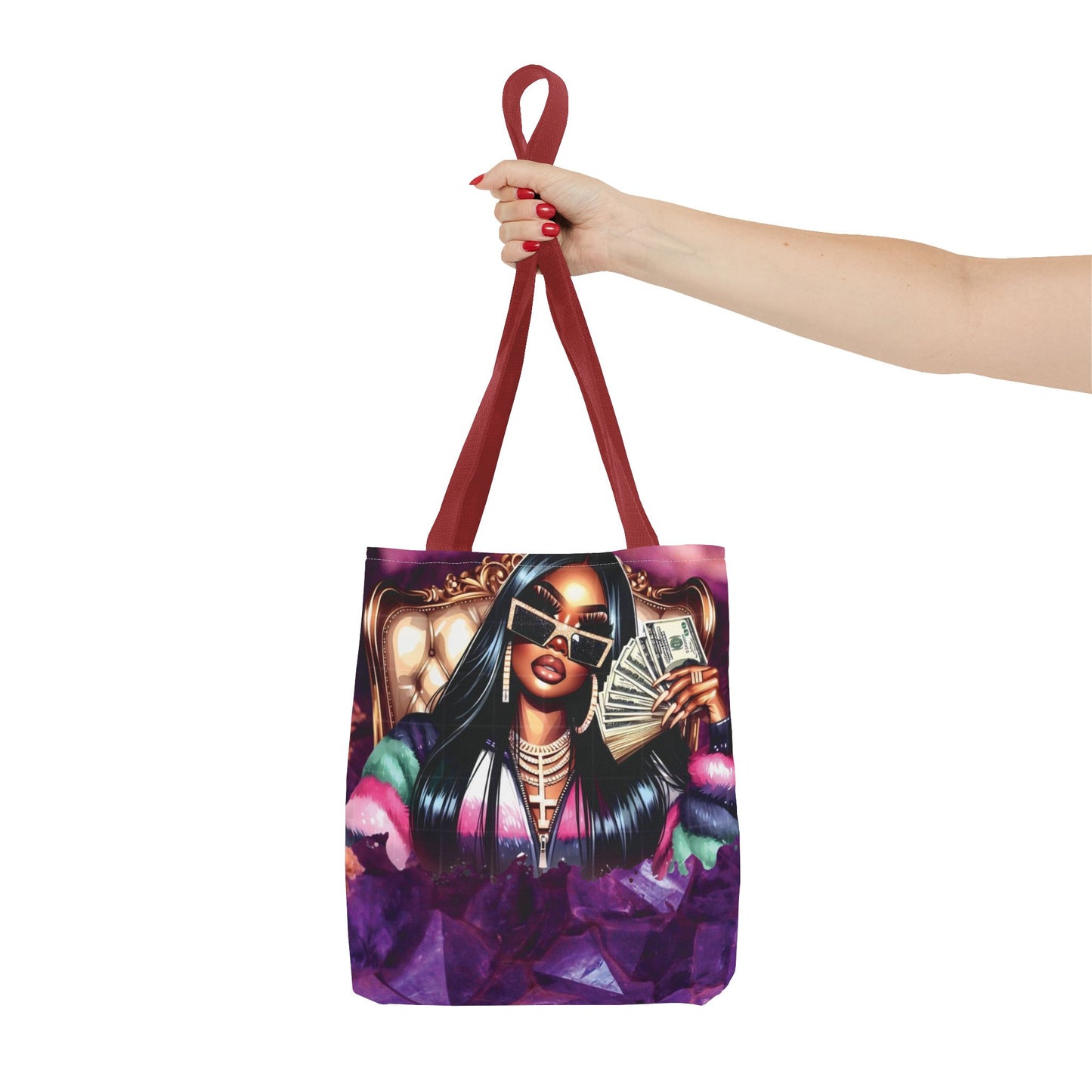 Luxury Money Babe Tote Bag – Glam Fashion Shopper with Cash & Designer Purse Print