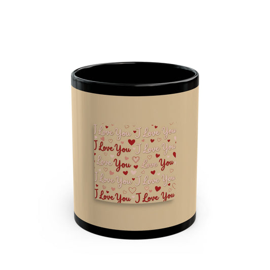 'I Love You' Pattern Black Coffee Mug — Romantic Valentine's Day Gift (11oz, 15oz)