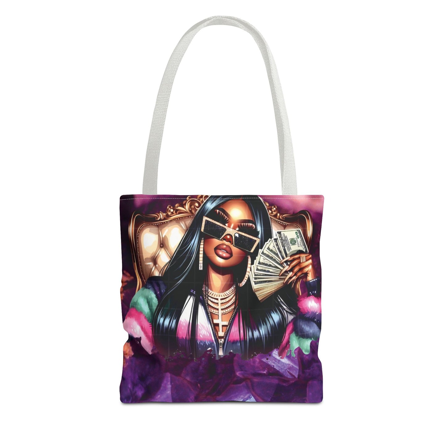 Luxury Money Babe Tote Bag – Glam Fashion Shopper with Cash & Designer Purse Print