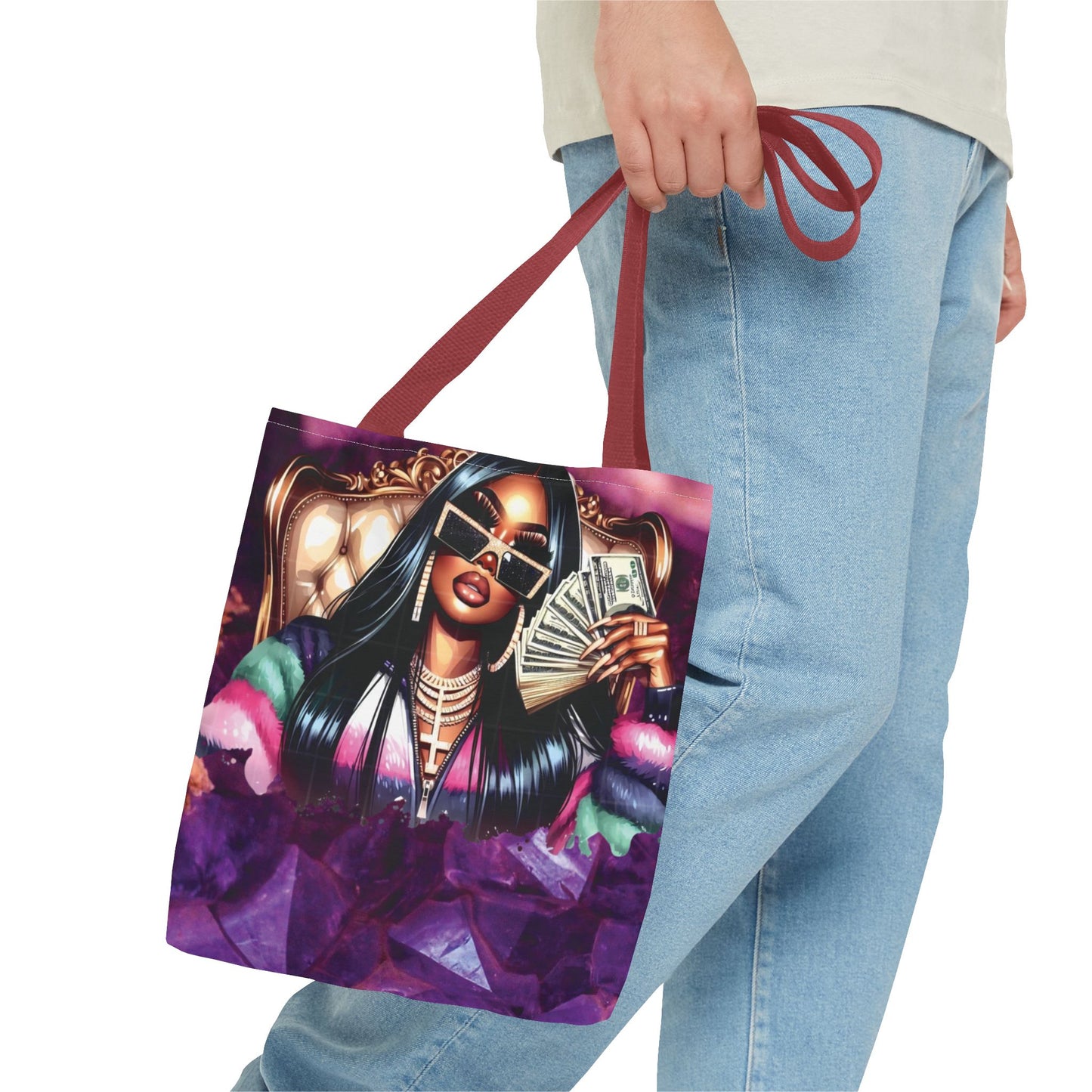 Luxury Money Babe Tote Bag – Glam Fashion Shopper with Cash & Designer Purse Print