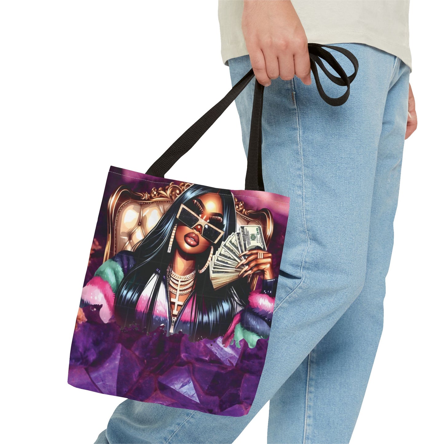Luxury Money Babe Tote Bag – Glam Fashion Shopper with Cash & Designer Purse Print