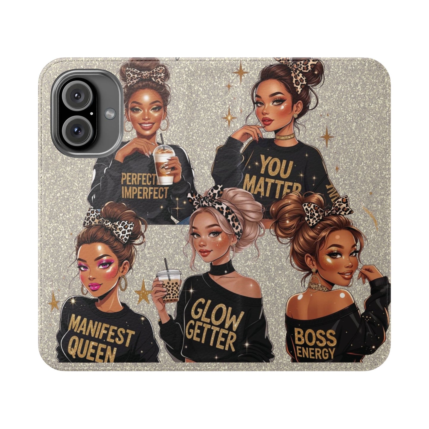 Flip Case — Empowered Black Girl Magic Phone Wallet: "You Matter / Manifest Queen / Glow Getter / Boss Energy"