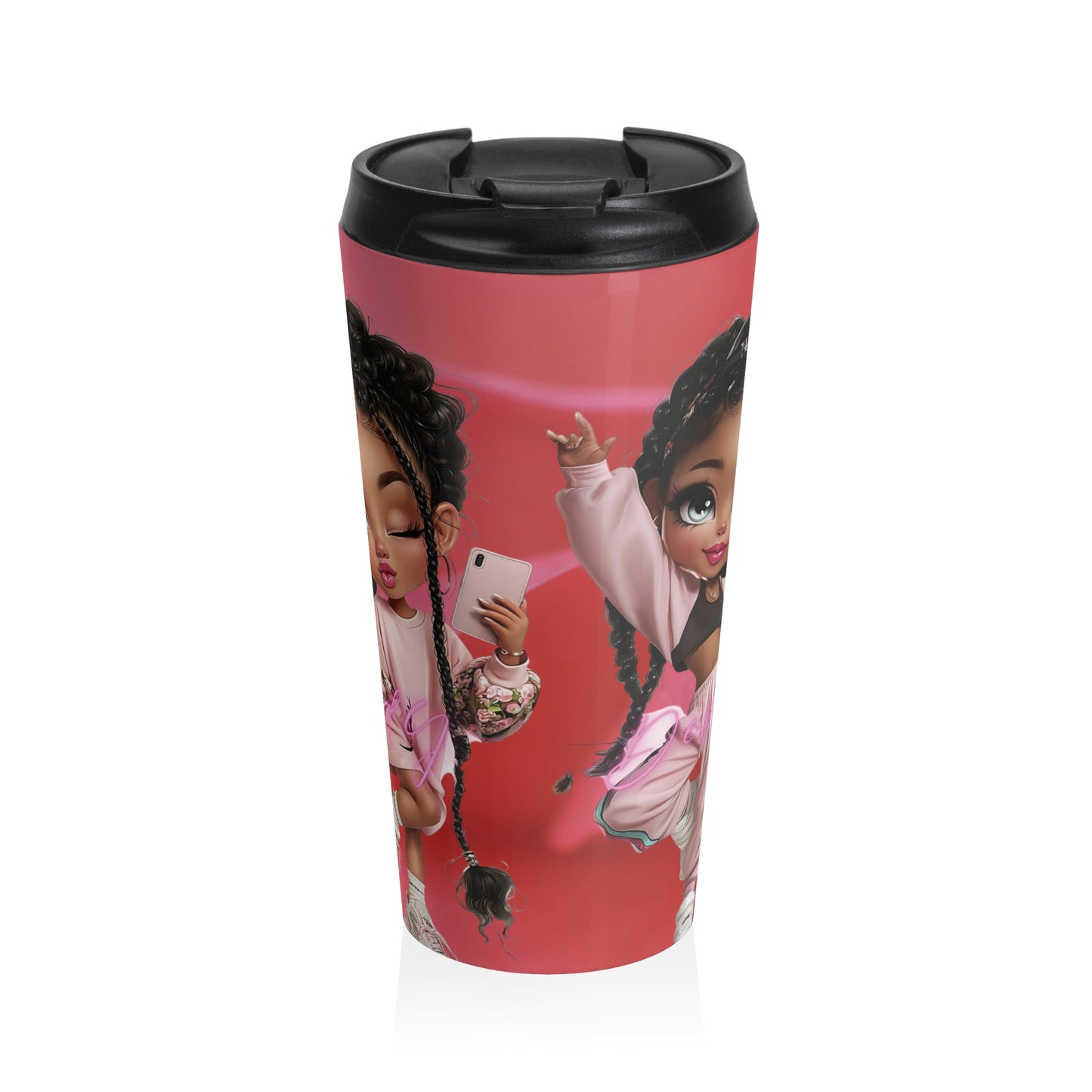 Travel Mug — Cute Afro Girl Cartoon Design Stainless Steel Tumbler