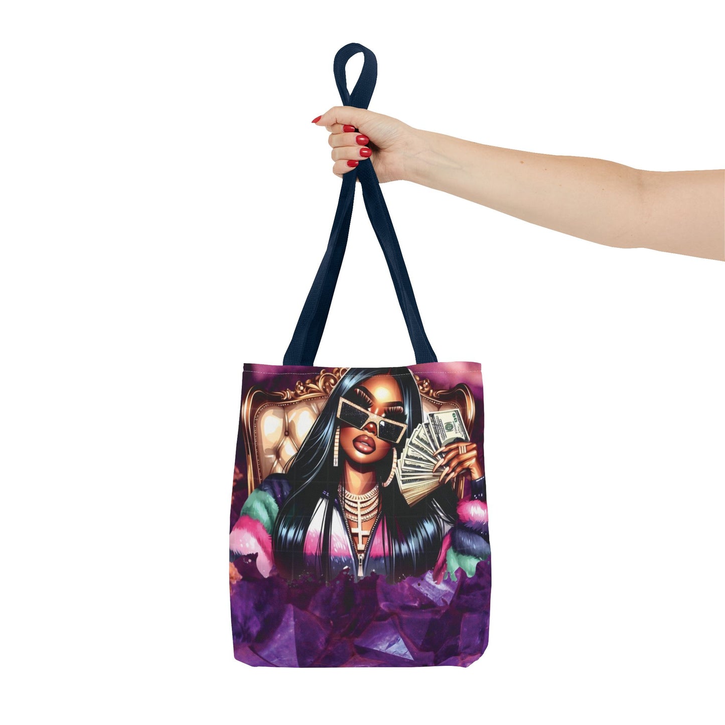 Luxury Money Babe Tote Bag – Glam Fashion Shopper with Cash & Designer Purse Print